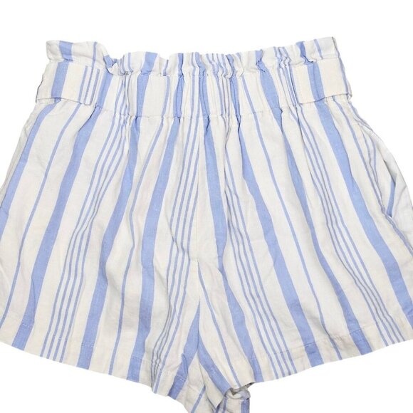 Forever 21 Blue White Shorts Zipper Elastic Pockets Linen High Waist Size Small - Picture 4 of 11